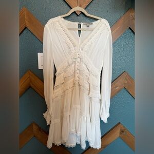 All Saints: Ivory Long Sleeve Dress with Lace Details